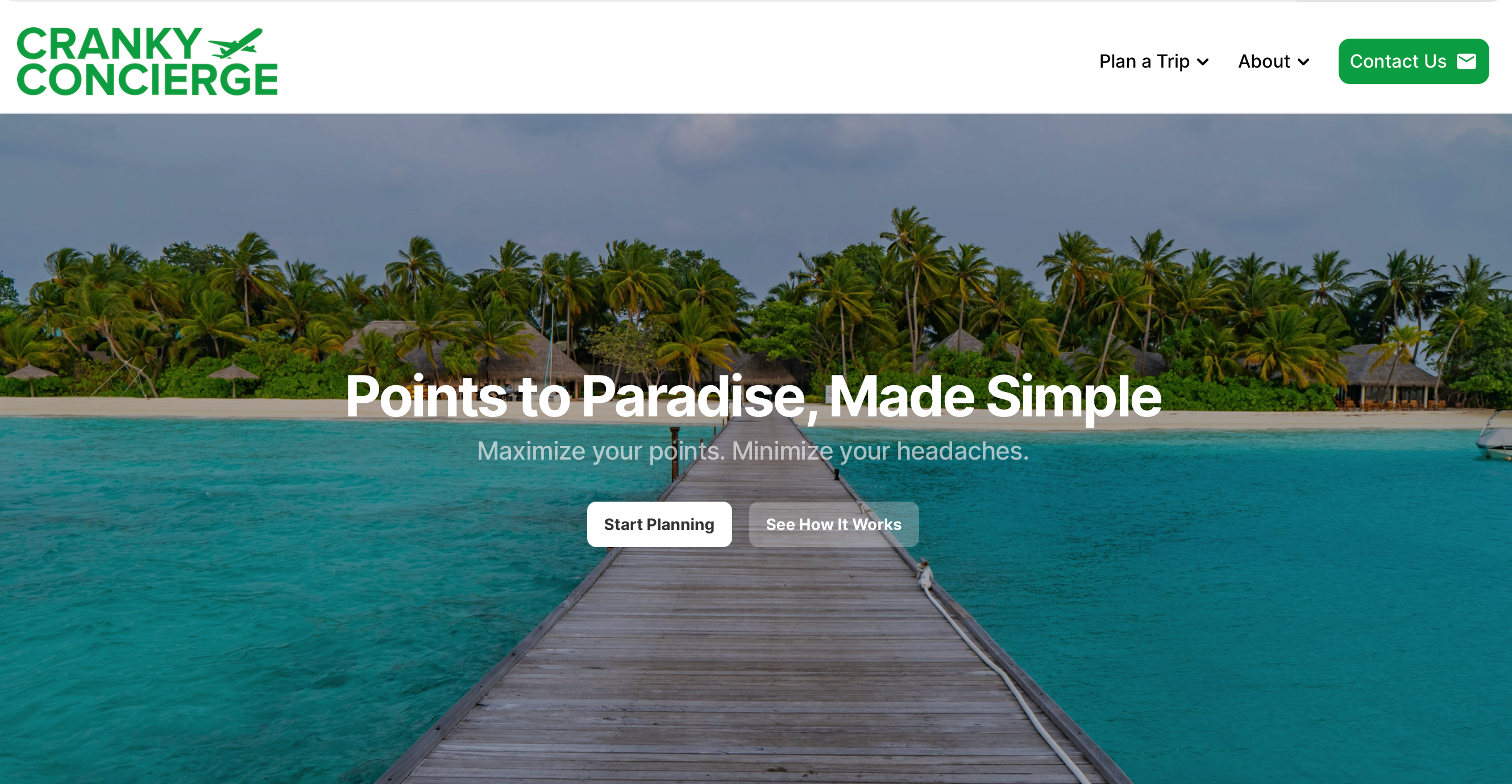 Cranky Concierge landing page. 